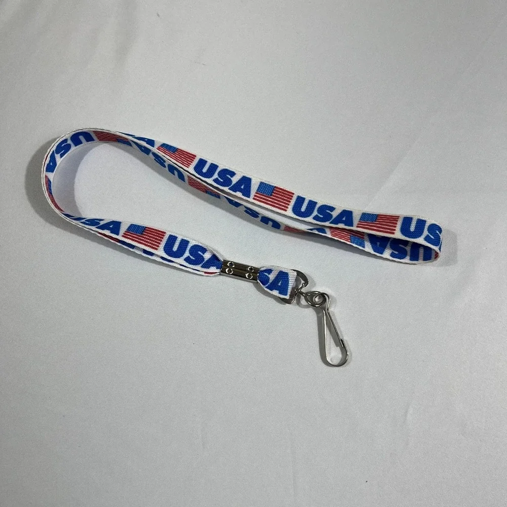 USA Flag Lanyard Keychain ID Badge Holder Patriotic Red White Blue 19 Inch